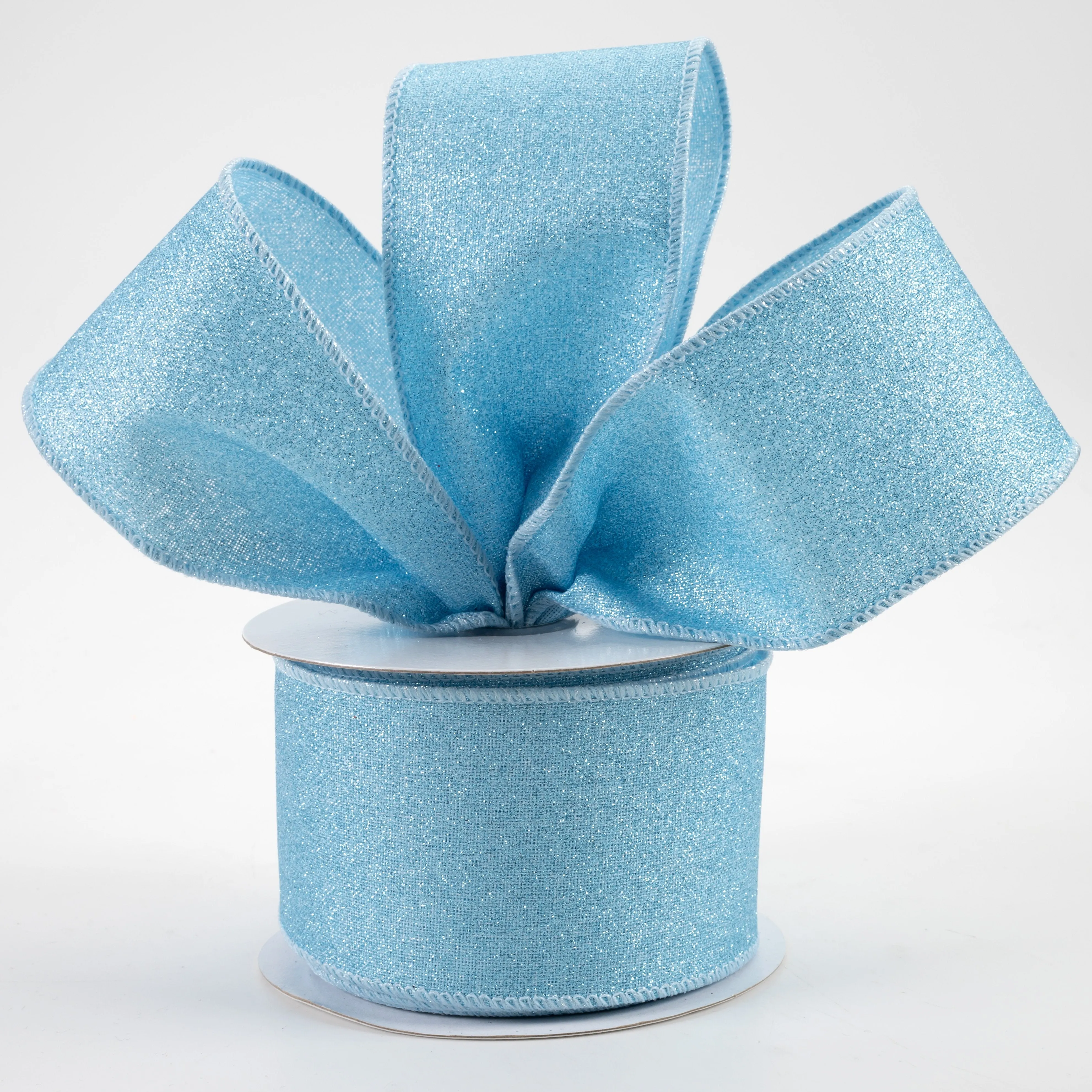 2.5" Fine Glitter on Royal Ribbon: Pale Blue (10 Yards)