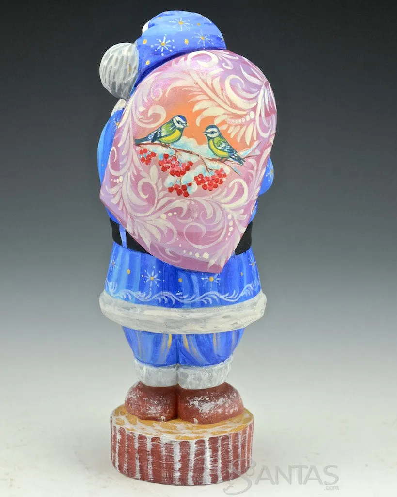 7 inch Blue Russian Santa with Scenic Toybag