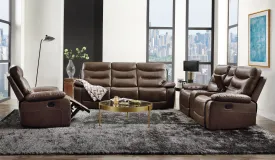 Aashi - Leather Gel Match 3 Piece Recliner Living Room Set - Brown by Couch.com
