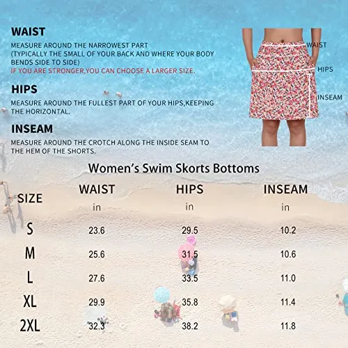 beroy Women's Swim Skirt Skorts Bottoms High Waisted Knee Length Skirts with Pockets UV Protection Grey S