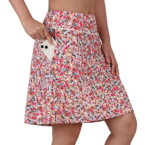 beroy Women's Swim Skirt Skorts Bottoms High Waisted Knee Length Skirts with Pockets UV Protection Grey S