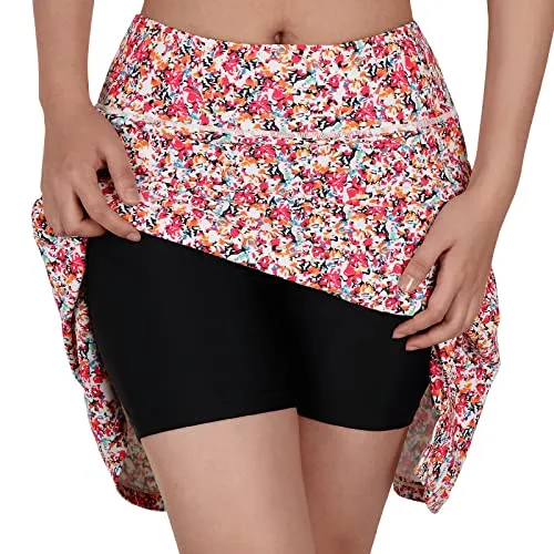 beroy Women's Swim Skirt Skorts Bottoms High Waisted Knee Length Skirts with Pockets UV Protection Grey S