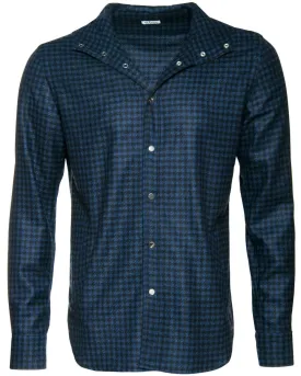 Black and Blue Checked Cashmere Mariano Hooded Shirt Jacket