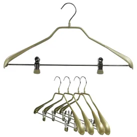 BodyForm Series -  Steel Coated Hanger with Shoulder Support & Adjustable Clips, Model 42LK, Gold