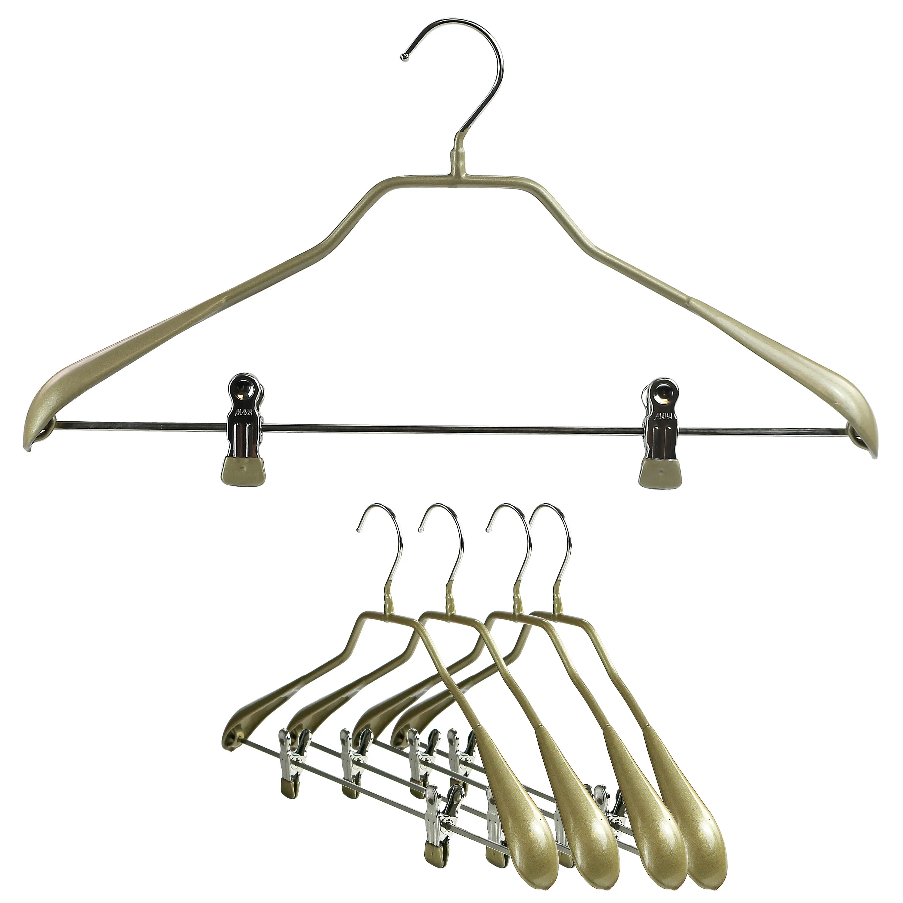 BodyForm Series -  Steel Coated Hanger with Shoulder Support & Adjustable Clips, Model 42LK, Gold