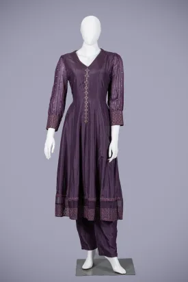 Breathtaking Purple Silk Kurti Pant Set