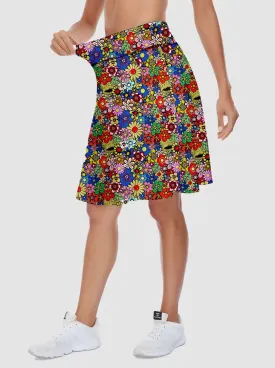 Colorful Floral Active Skorts with Inner Shorts and Pockets