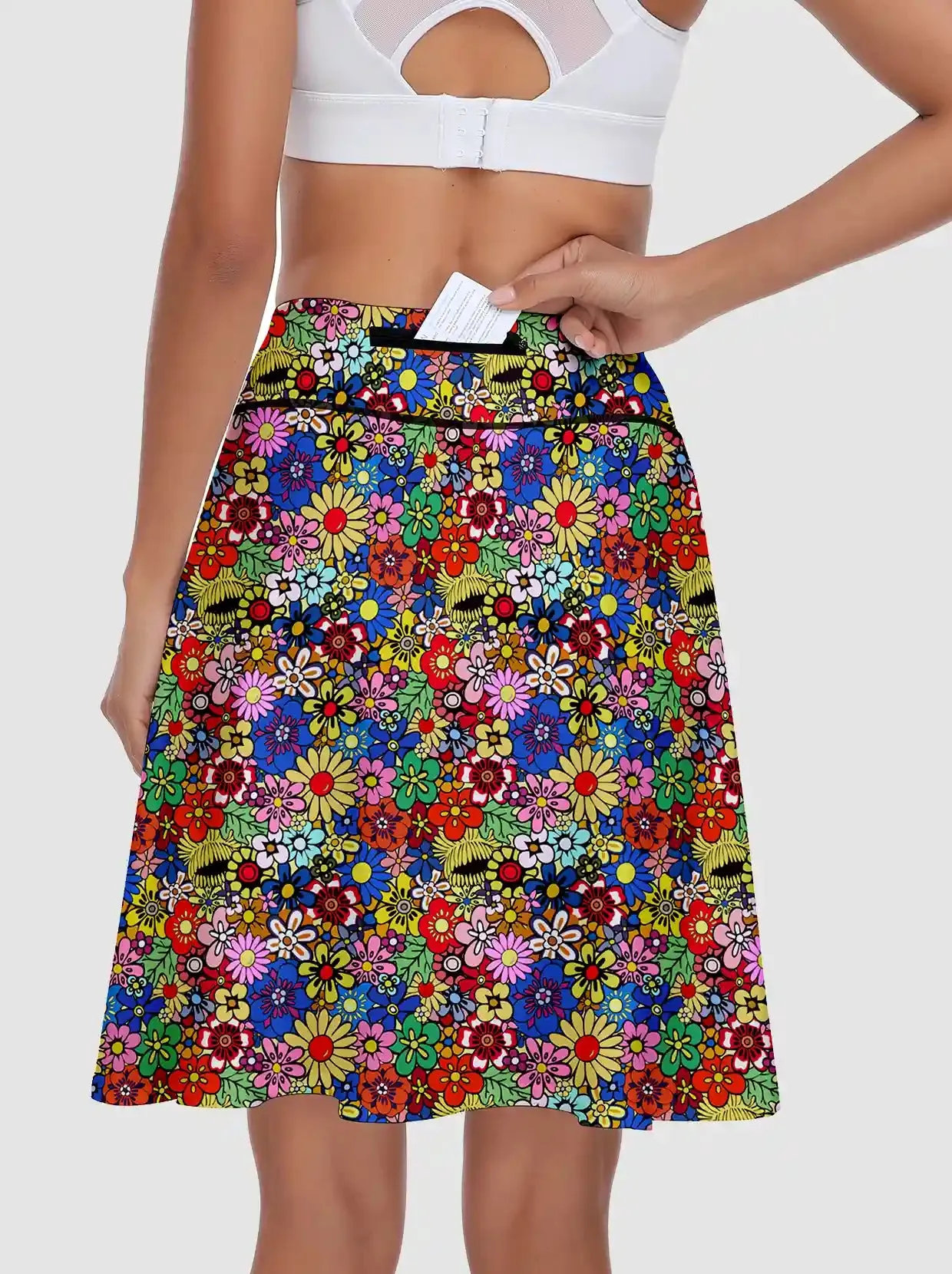 Colorful Floral Active Skorts with Inner Shorts and Pockets