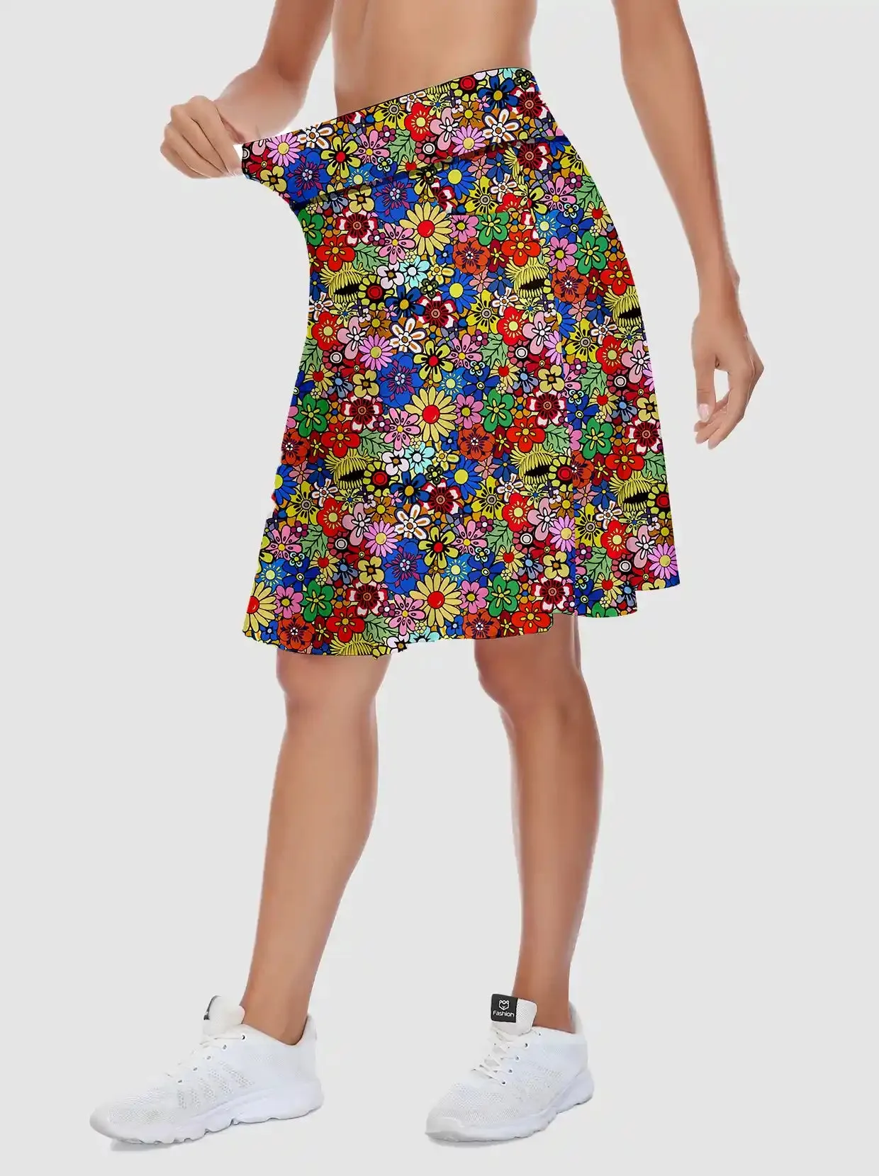 Colorful Floral Active Skorts with Inner Shorts and Pockets