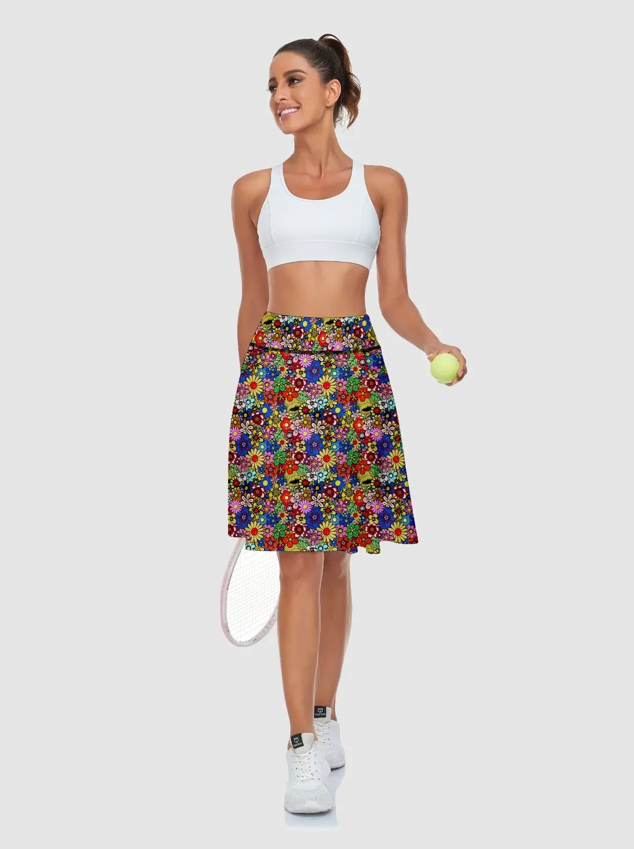 Colorful Floral Active Skorts with Inner Shorts and Pockets