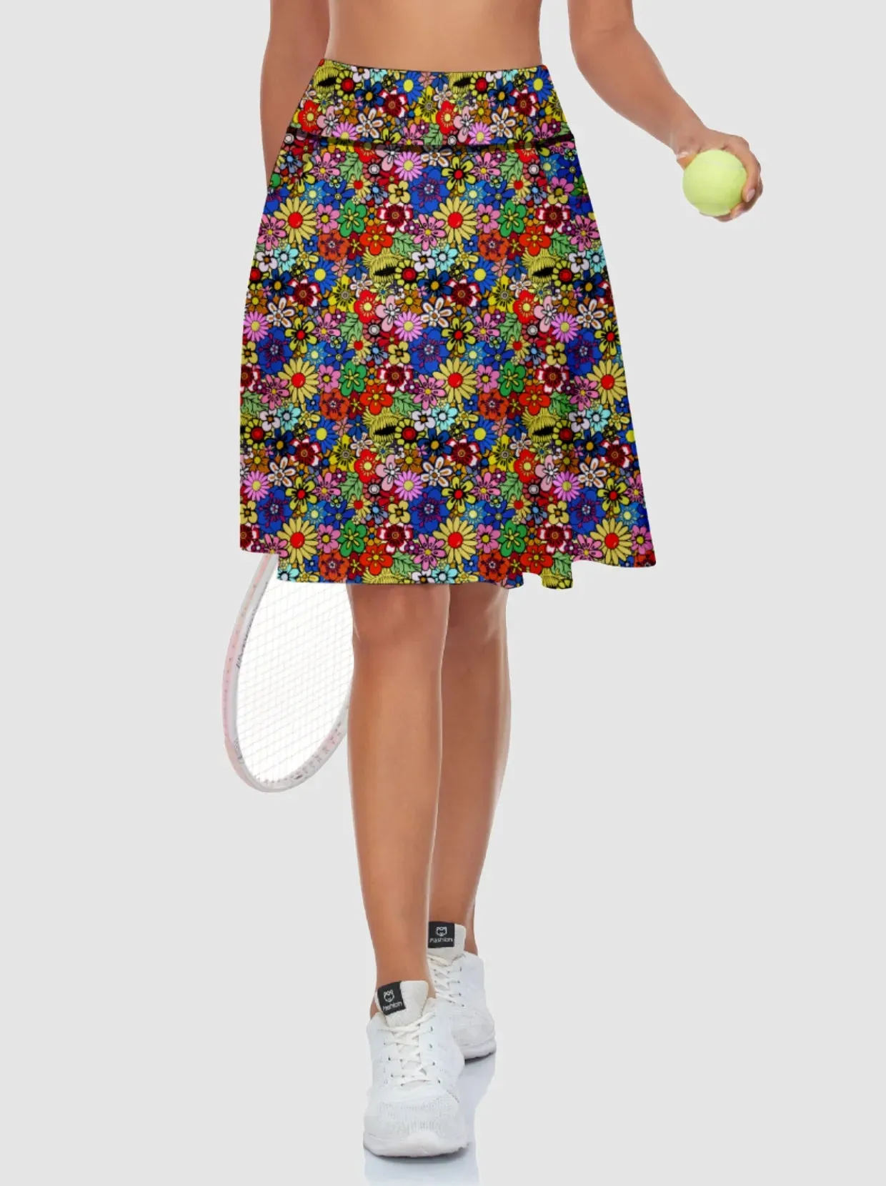 Colorful Floral Active Skorts with Inner Shorts and Pockets