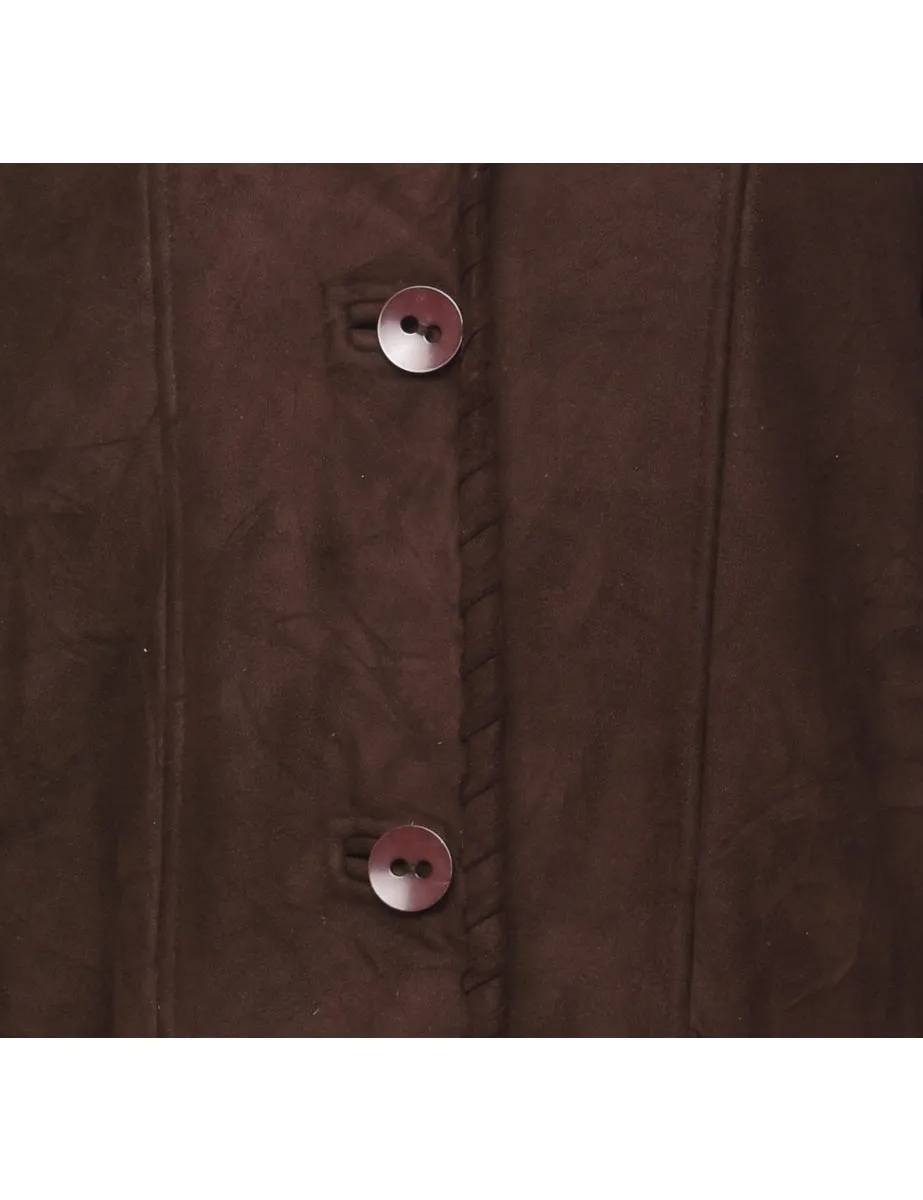 Dark Brown Suede Hooded Coat - M