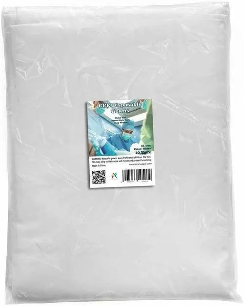 Disposable Isolation Gowns 45". Pack of 10 Blue Disposable Gowns
