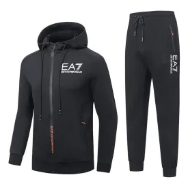 EA7 Zip Closure Design Black Tracksuits