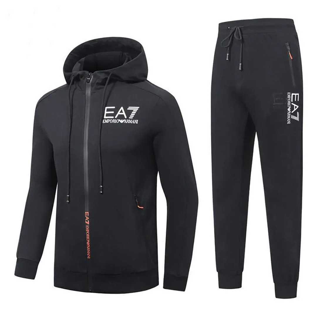 EA7 Zip Closure Design Black Tracksuits