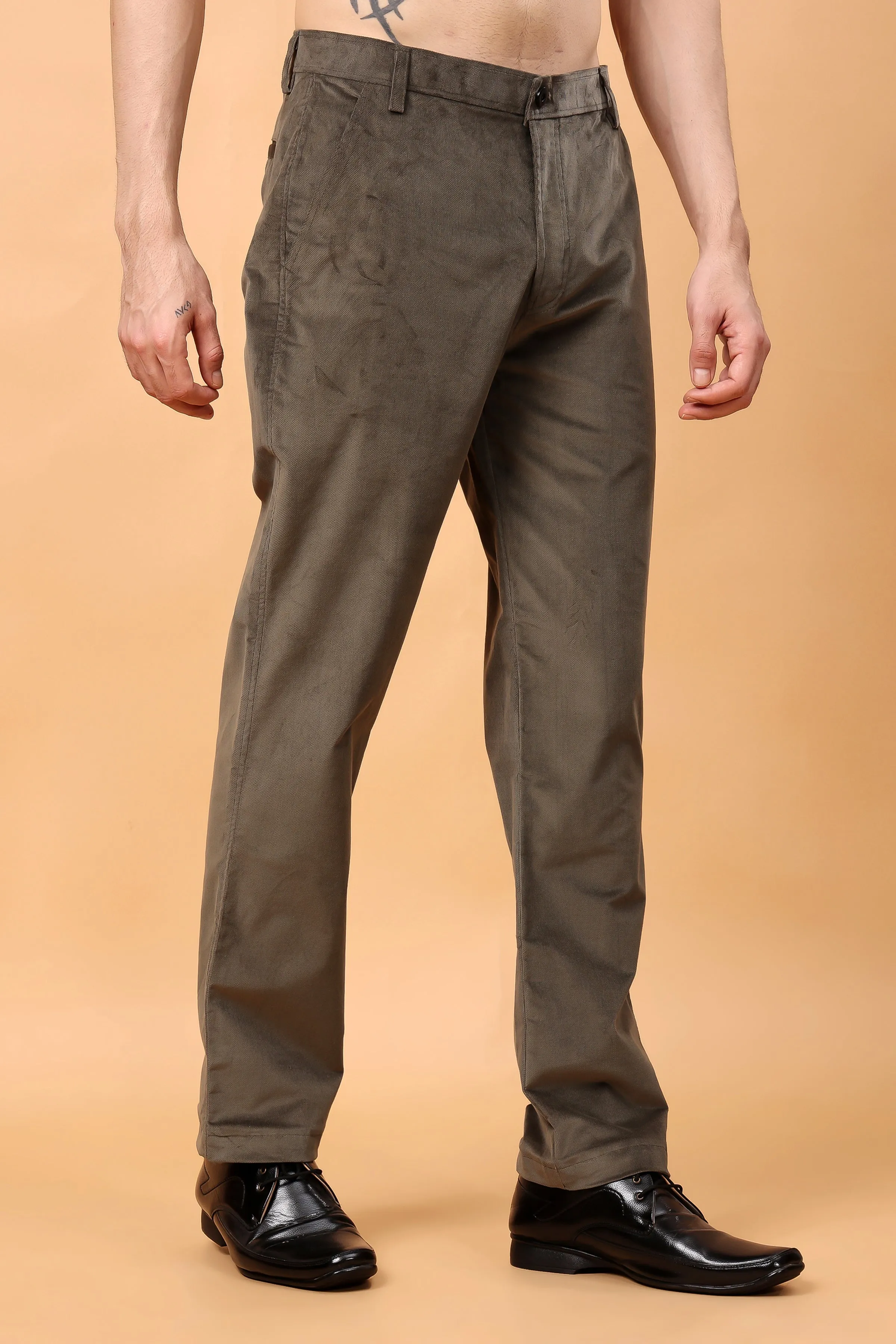 Earthy Green Corduroy Formal Trousers