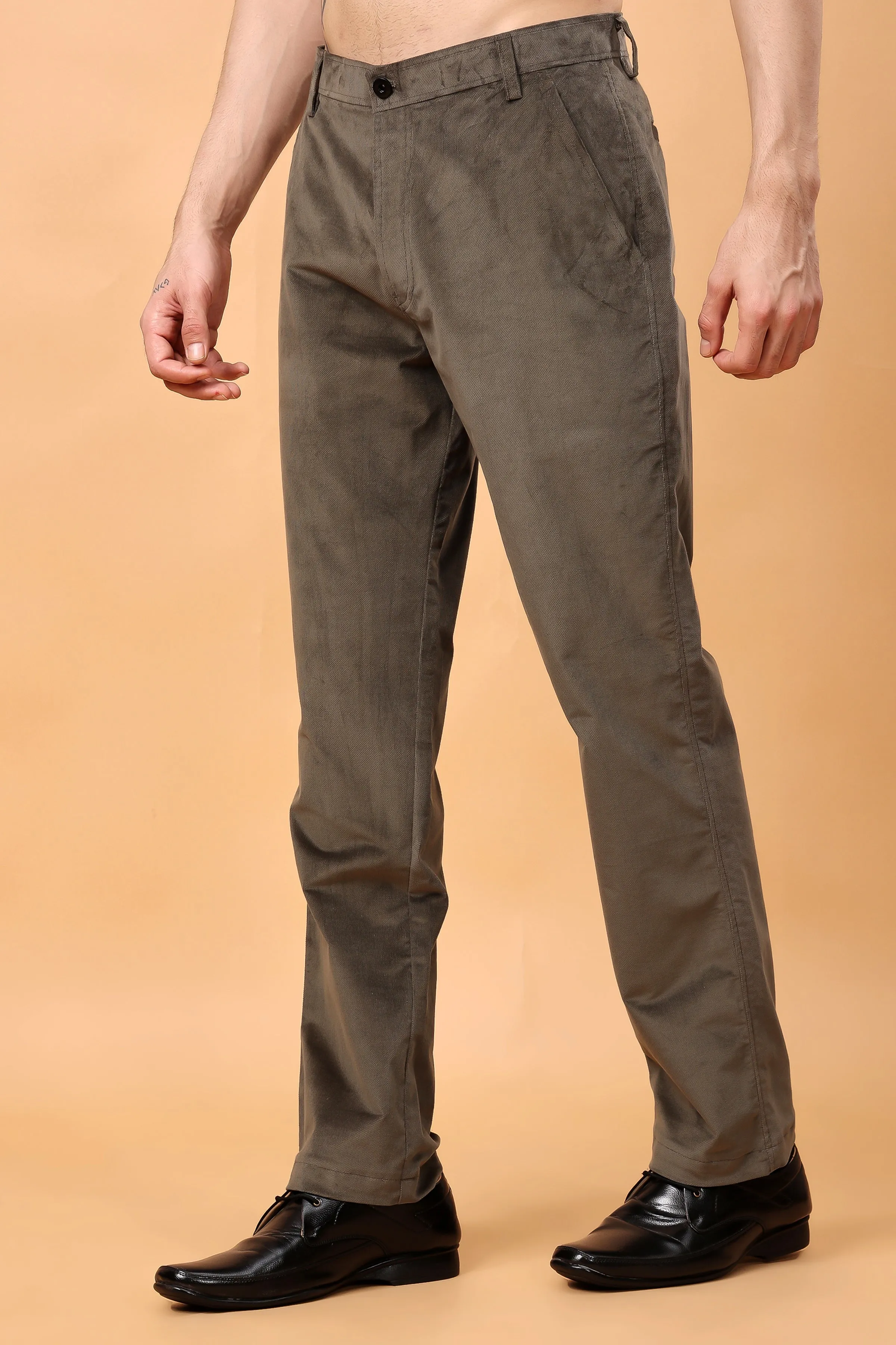 Earthy Green Corduroy Formal Trousers