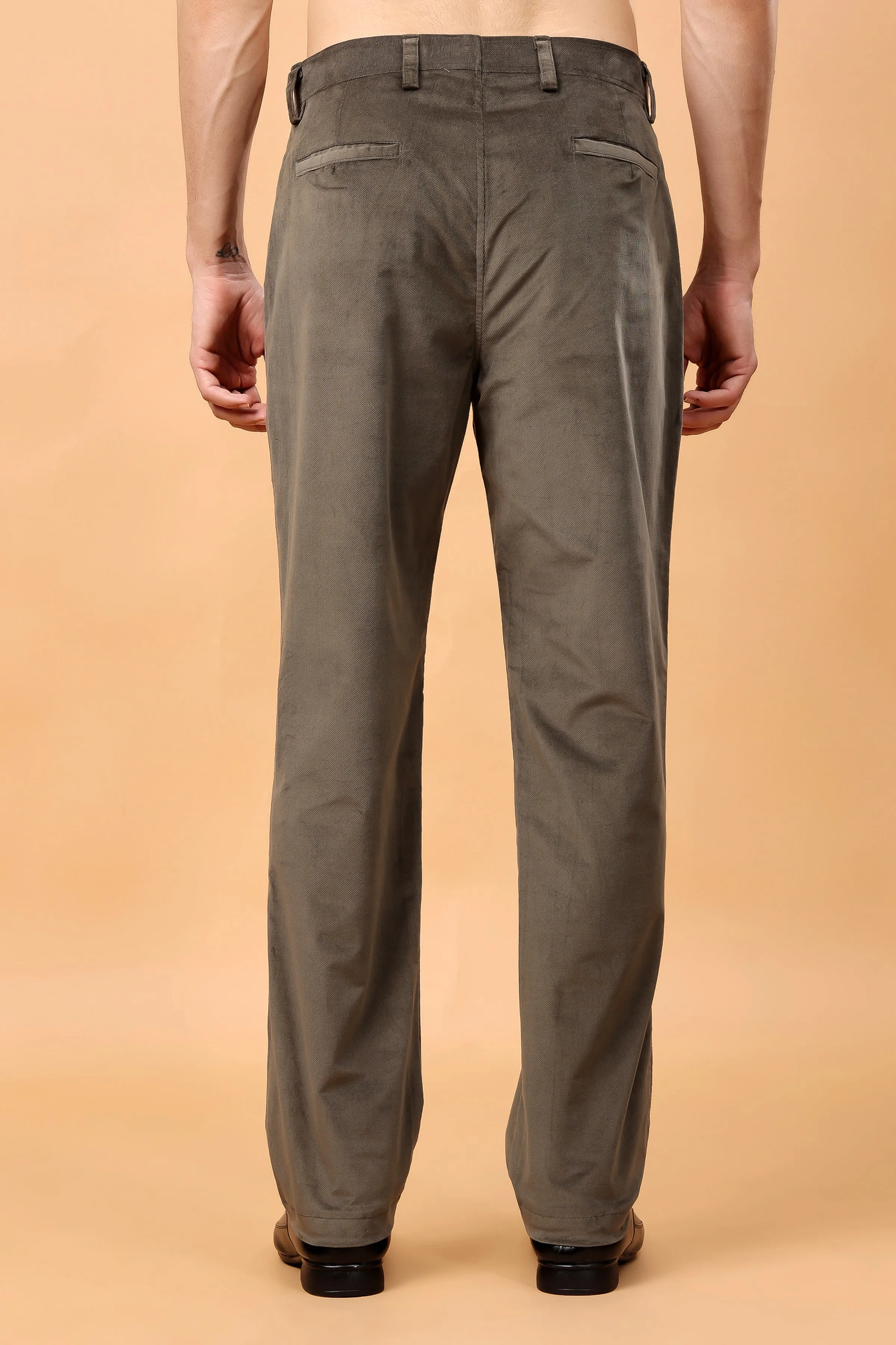 Earthy Green Corduroy Formal Trousers