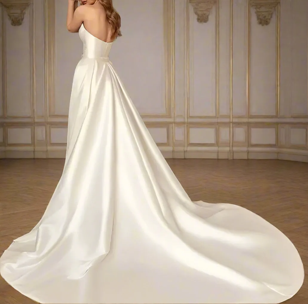 Elegant Simple Satin Mermaid & Train Wedding Gown Set All Sizes/Colors