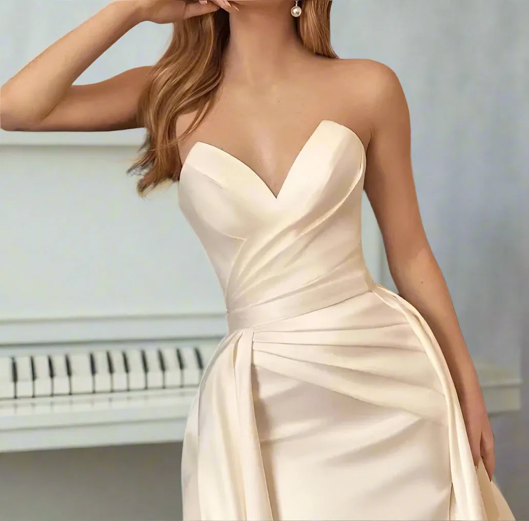 Elegant Simple Satin Mermaid & Train Wedding Gown Set All Sizes/Colors