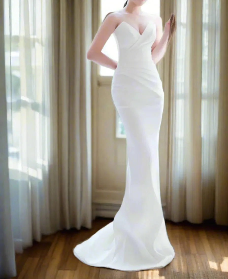 Elegant Simple Satin Mermaid & Train Wedding Gown Set All Sizes/Colors
