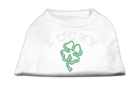 Four Leaf Clover Outline Rhinestone Shirts White XXL (18)