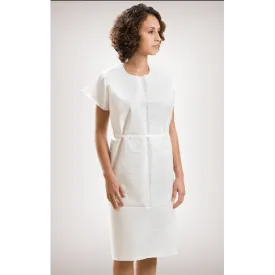 Graham Medical Exam Gown, White / Blue, Heavyweight, White Poly Ties, Size M / L, 30" x 42"