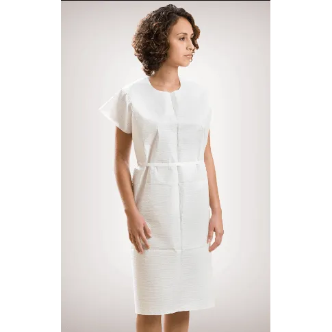 Graham Medical Exam Gown, White / Blue, Heavyweight, White Poly Ties, Size M / L, 30" x 42"