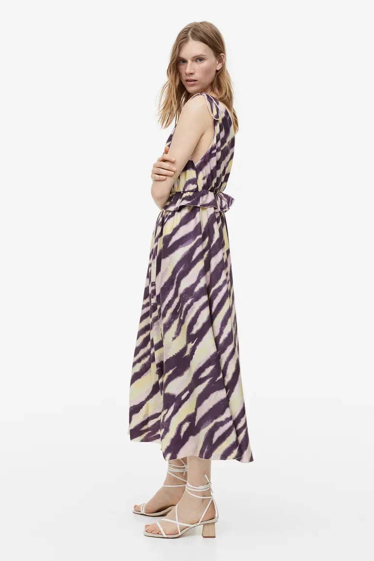 H&M Tie Draped Dress, Dark Purple/Zebra