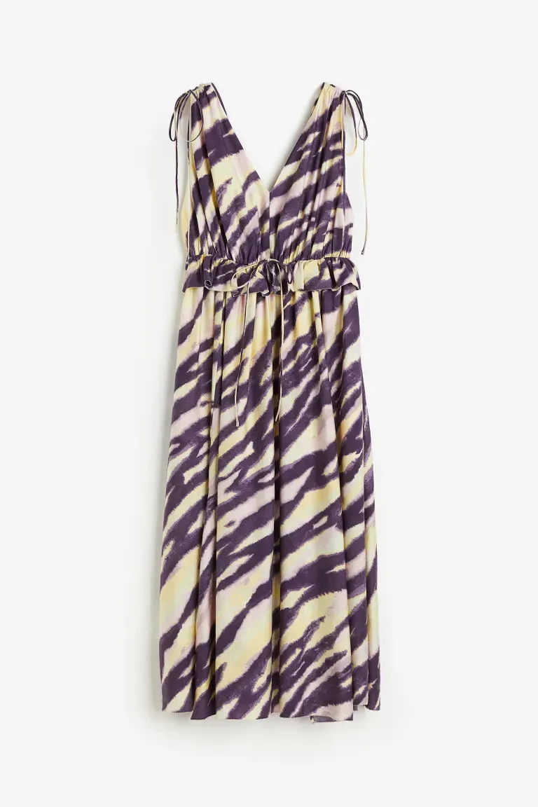 H&M Tie Draped Dress, Dark Purple/Zebra
