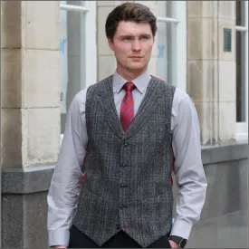Harris Tweed Grey, Wine Check Waistcoat--