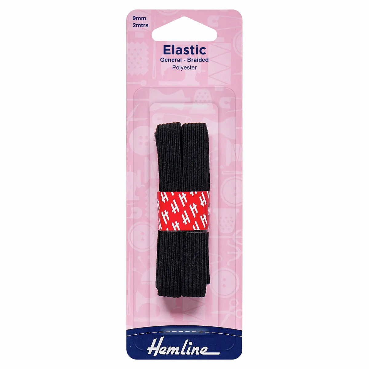 Hemline Elastic Braided : 2m x 9mm: Black