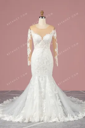 Illusion Nude Mesh Sleeve Lace Wedding Dress