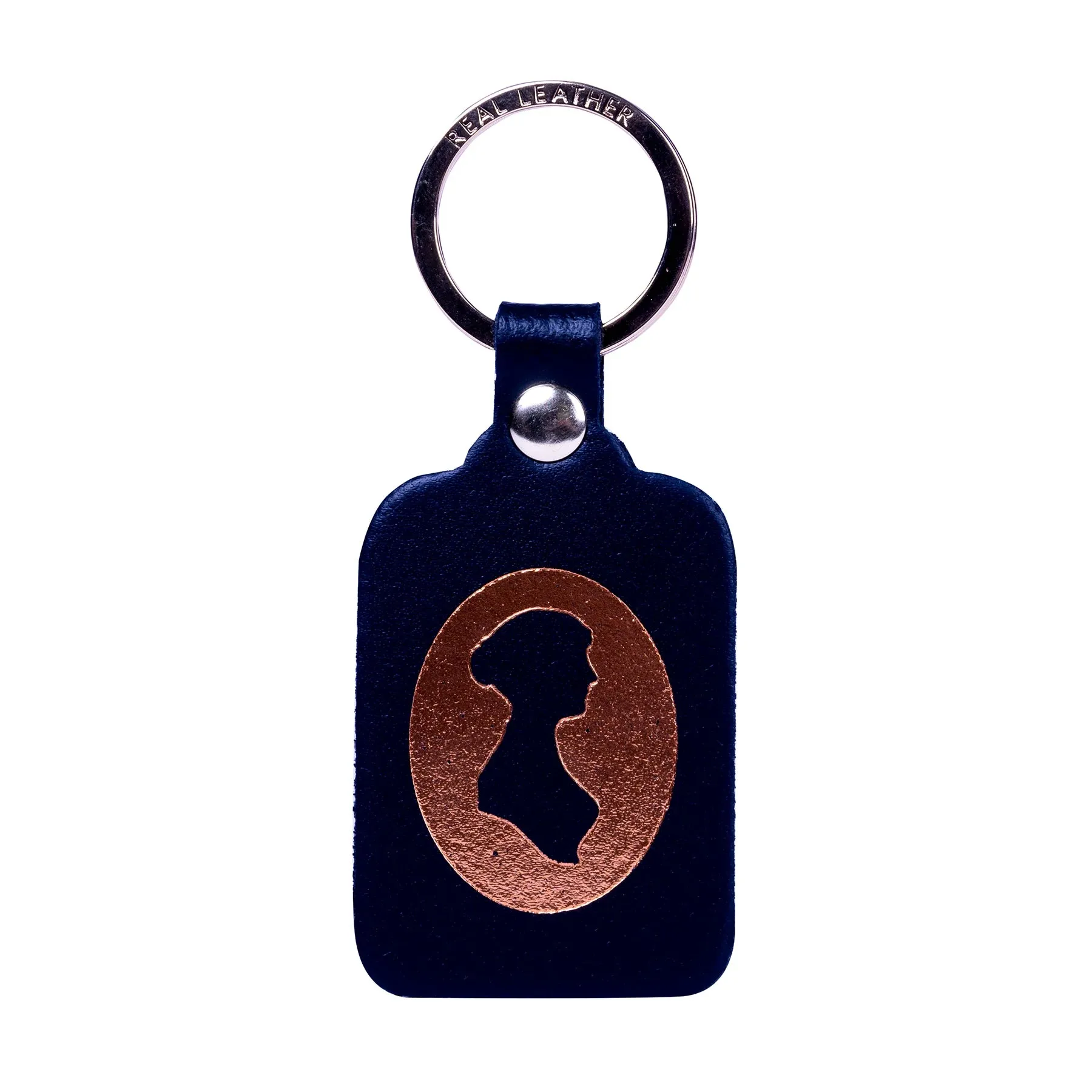 Jane Austen Keyring in Black Leather