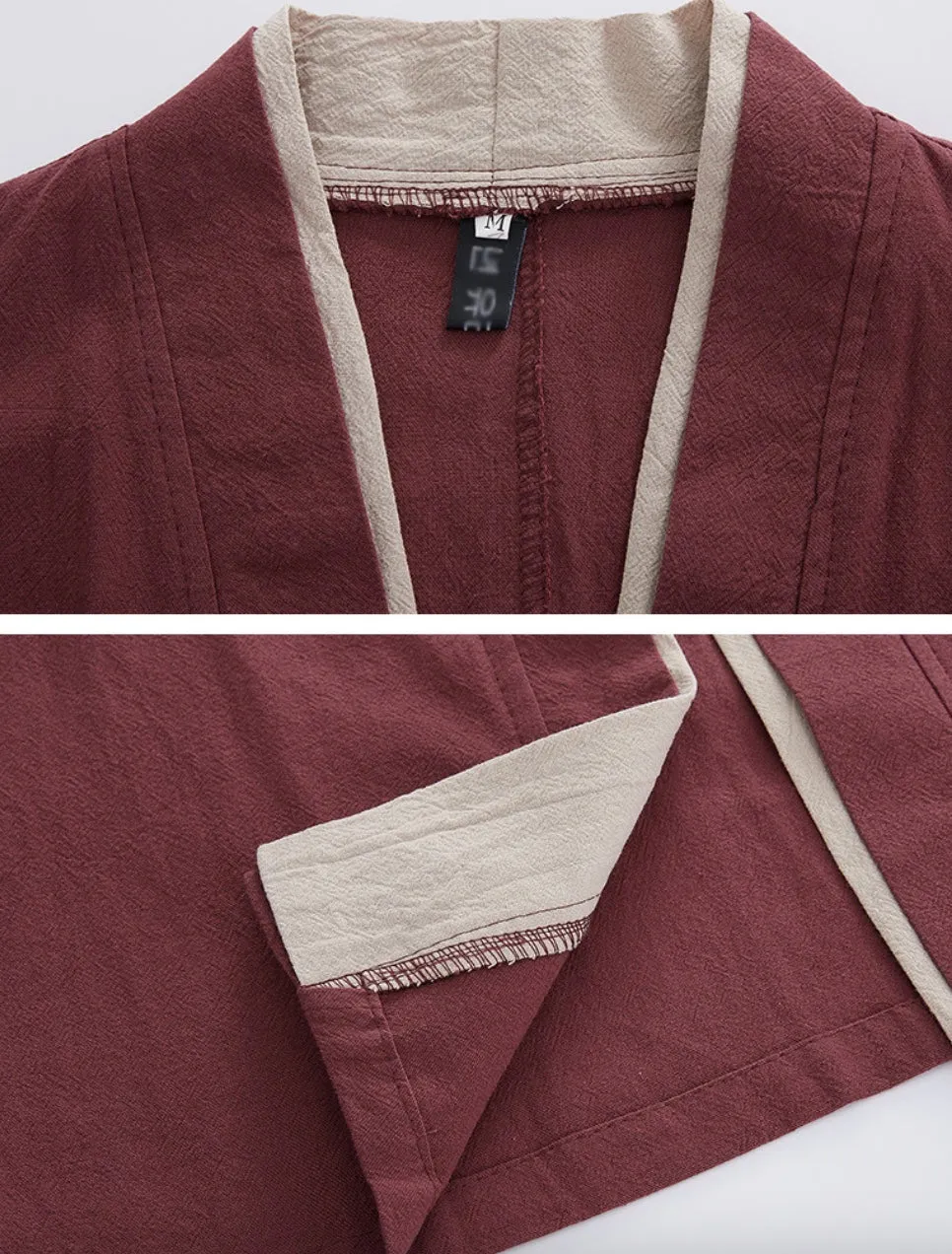 Japanese Style Zen Inspired Cotton Linen Seven-Quarter Sleeve Meditation Kimono Jacket