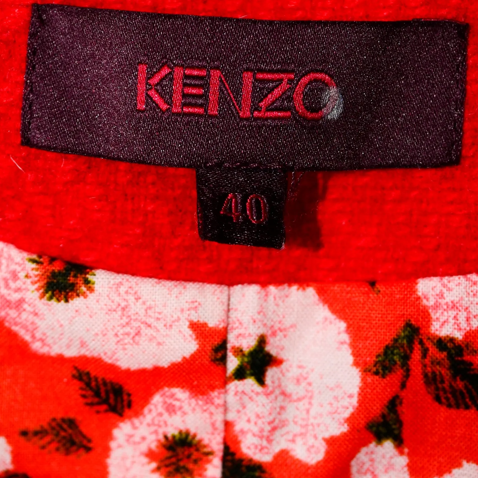 Kenzo Red Wool Blazer Jacket With Floral Back Details