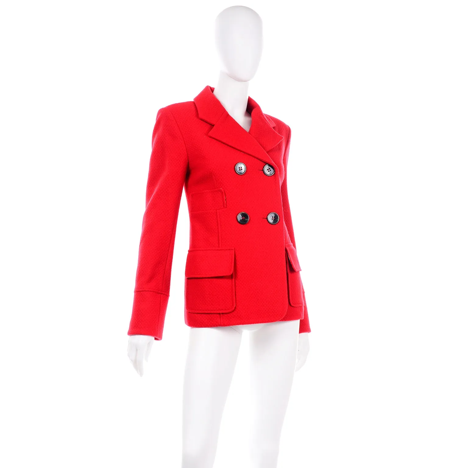 Kenzo Red Wool Blazer Jacket With Floral Back Details