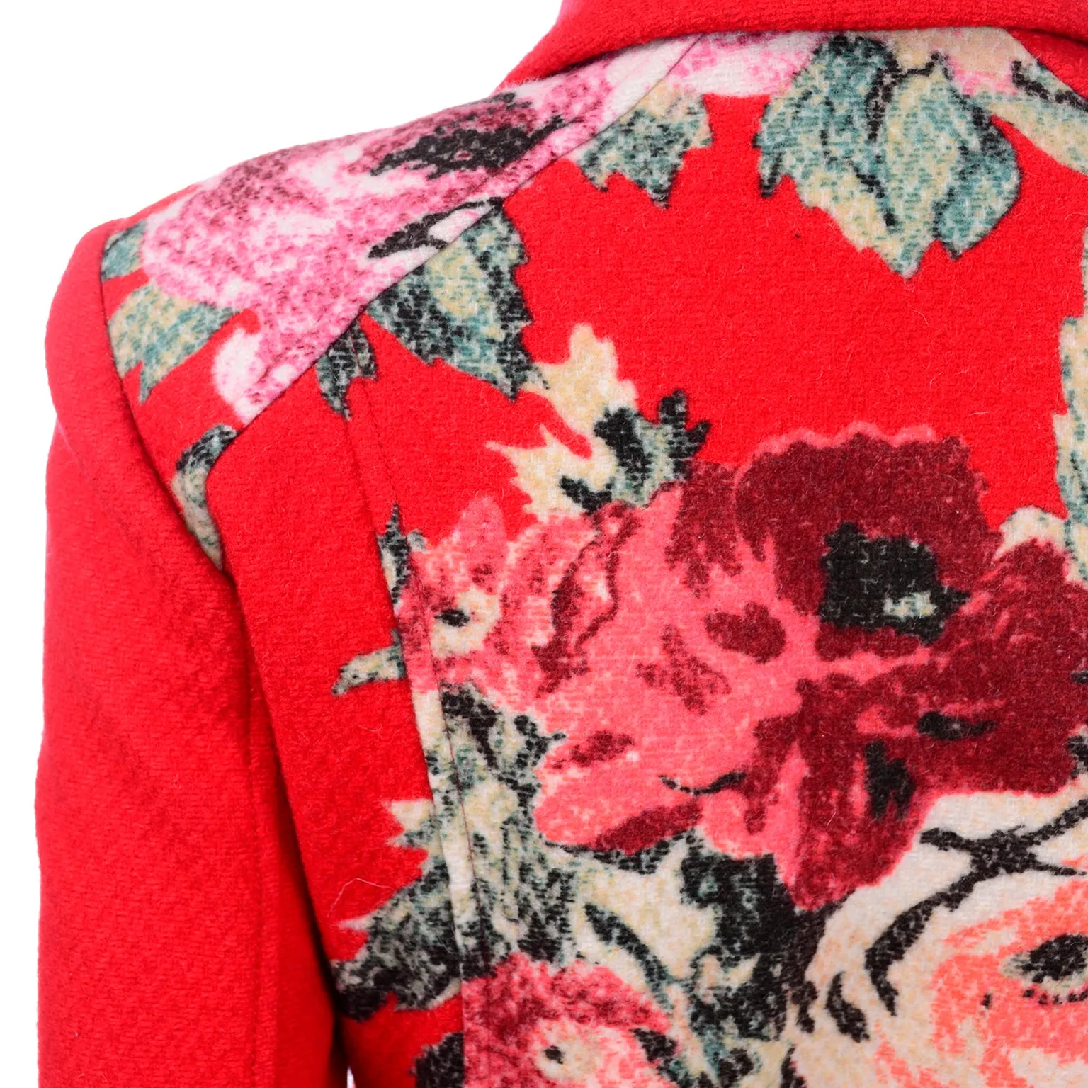 Kenzo Red Wool Blazer Jacket With Floral Back Details