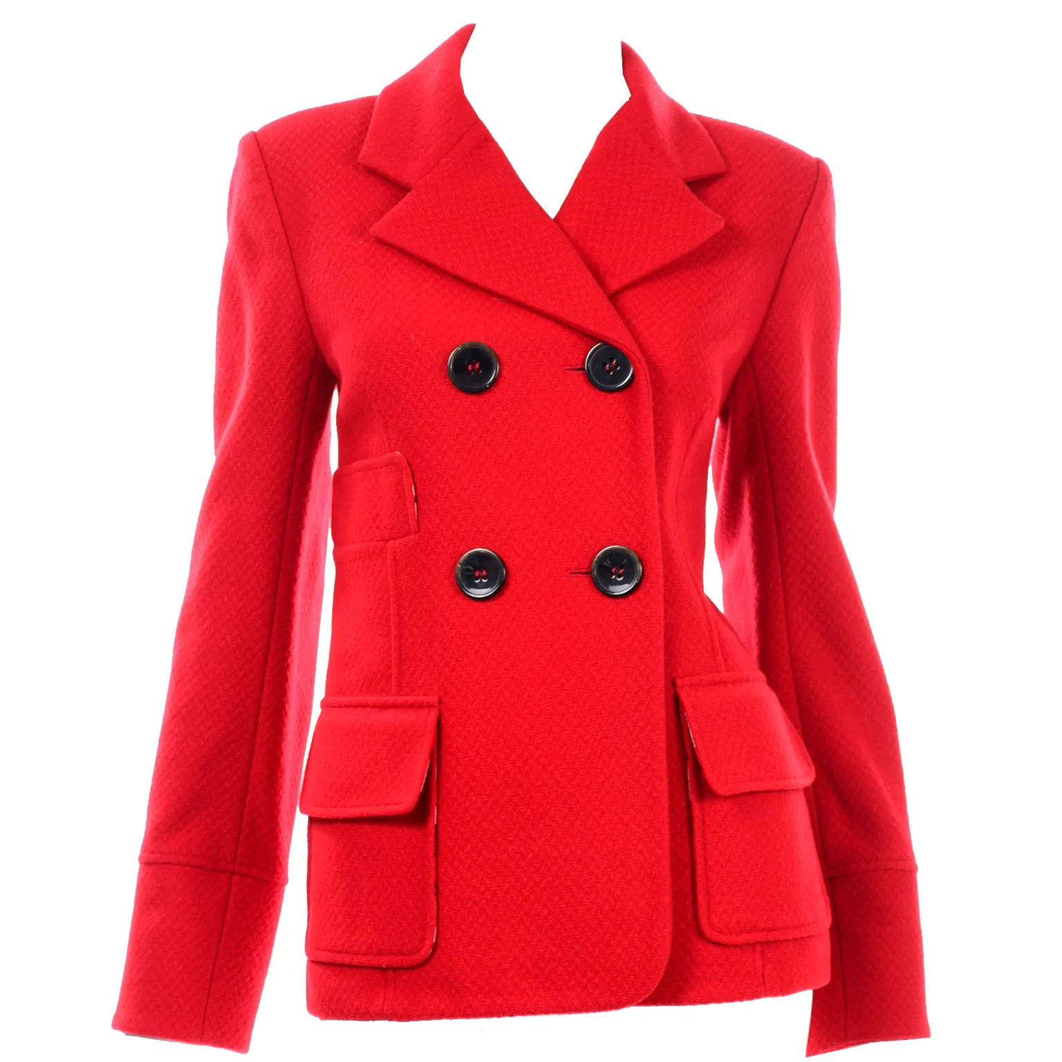 Kenzo Red Wool Blazer Jacket With Floral Back Details