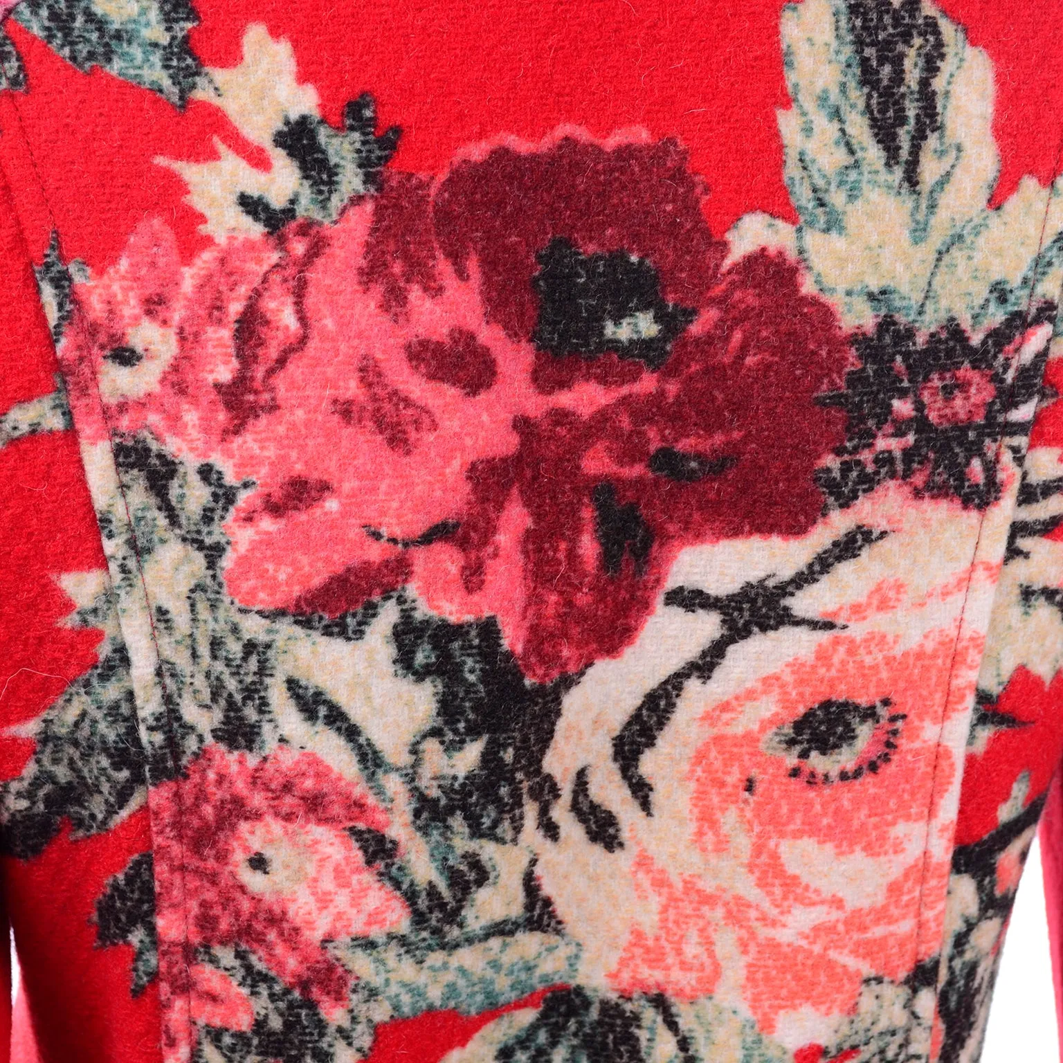 Kenzo Red Wool Blazer Jacket With Floral Back Details