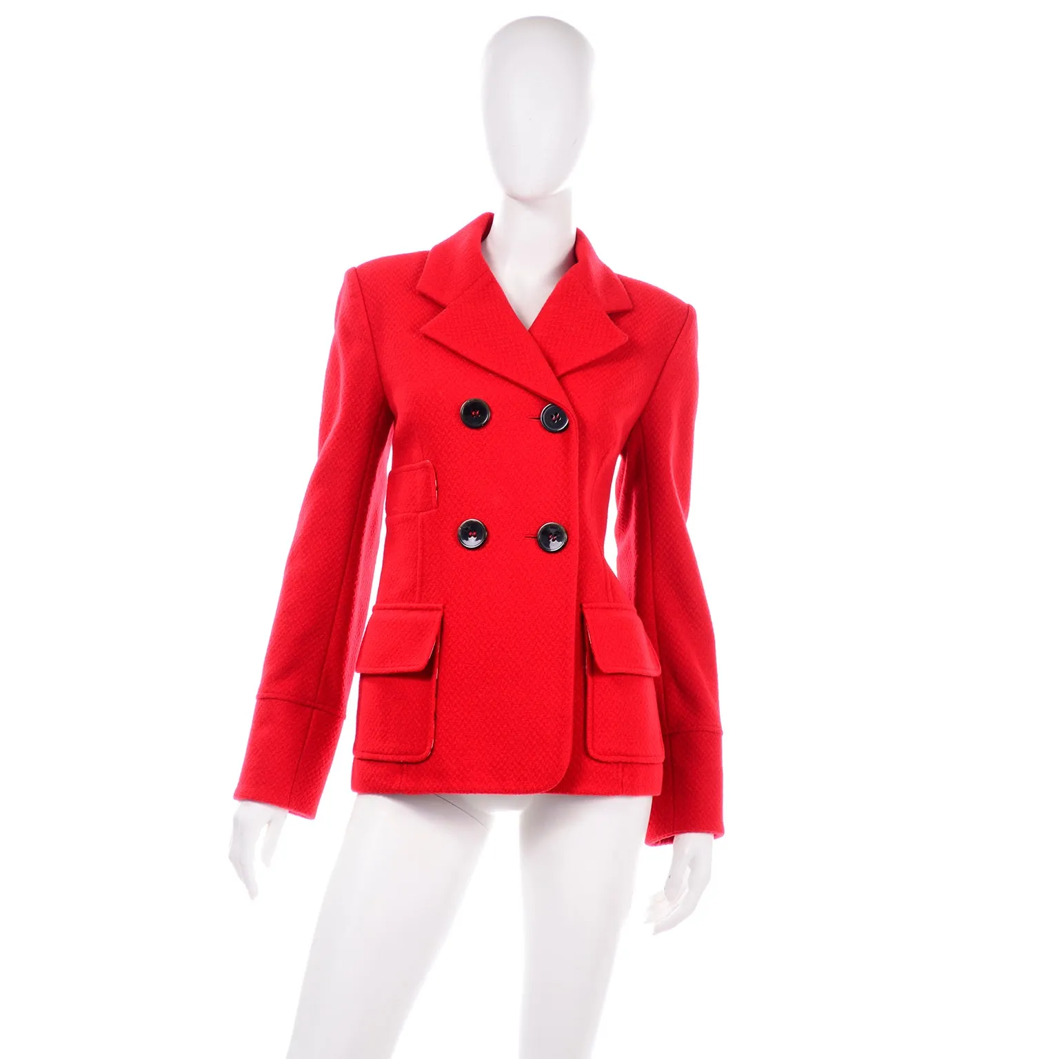 Kenzo Red Wool Blazer Jacket With Floral Back Details