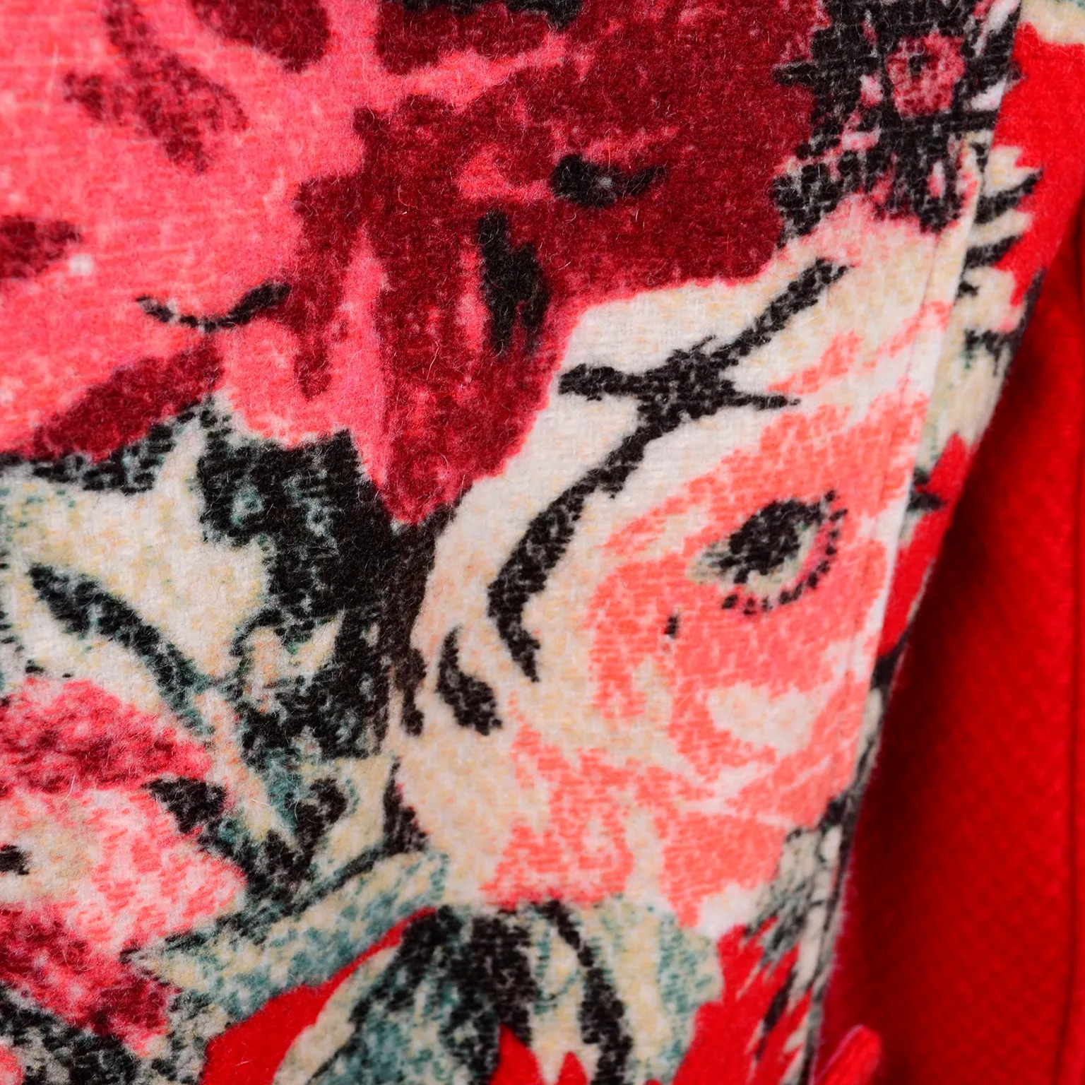 Kenzo Red Wool Blazer Jacket With Floral Back Details