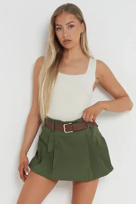 Khaki Casual Belt Decor  Skorts
