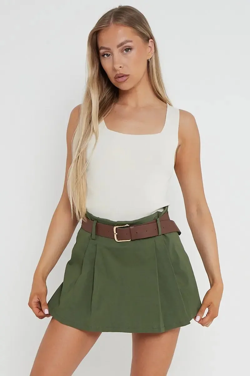 Khaki Casual Belt Decor  Skorts