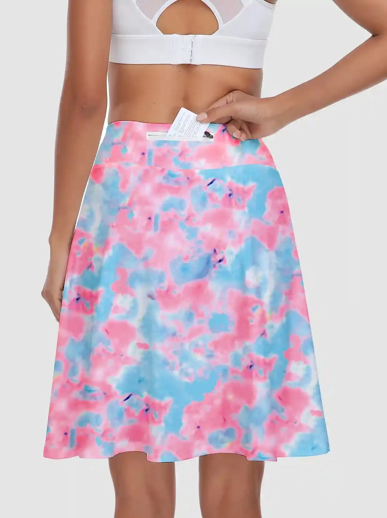 Ladies Blue and Pink Print Active Skorts with Inner Shorts and Pockets