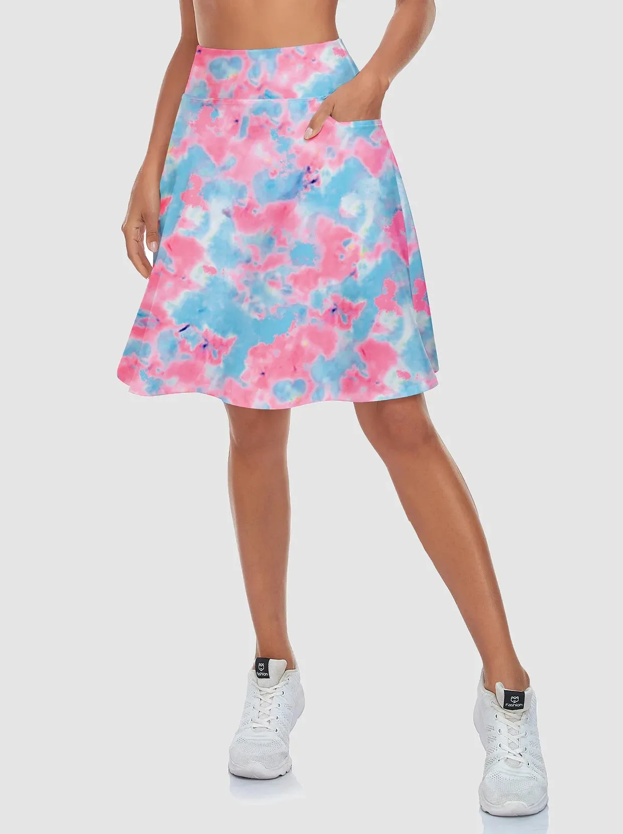 Ladies Blue and Pink Print Active Skorts with Inner Shorts and Pockets