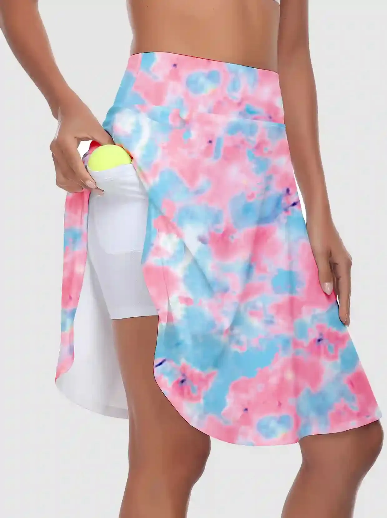 Ladies Blue and Pink Print Active Skorts with Inner Shorts and Pockets