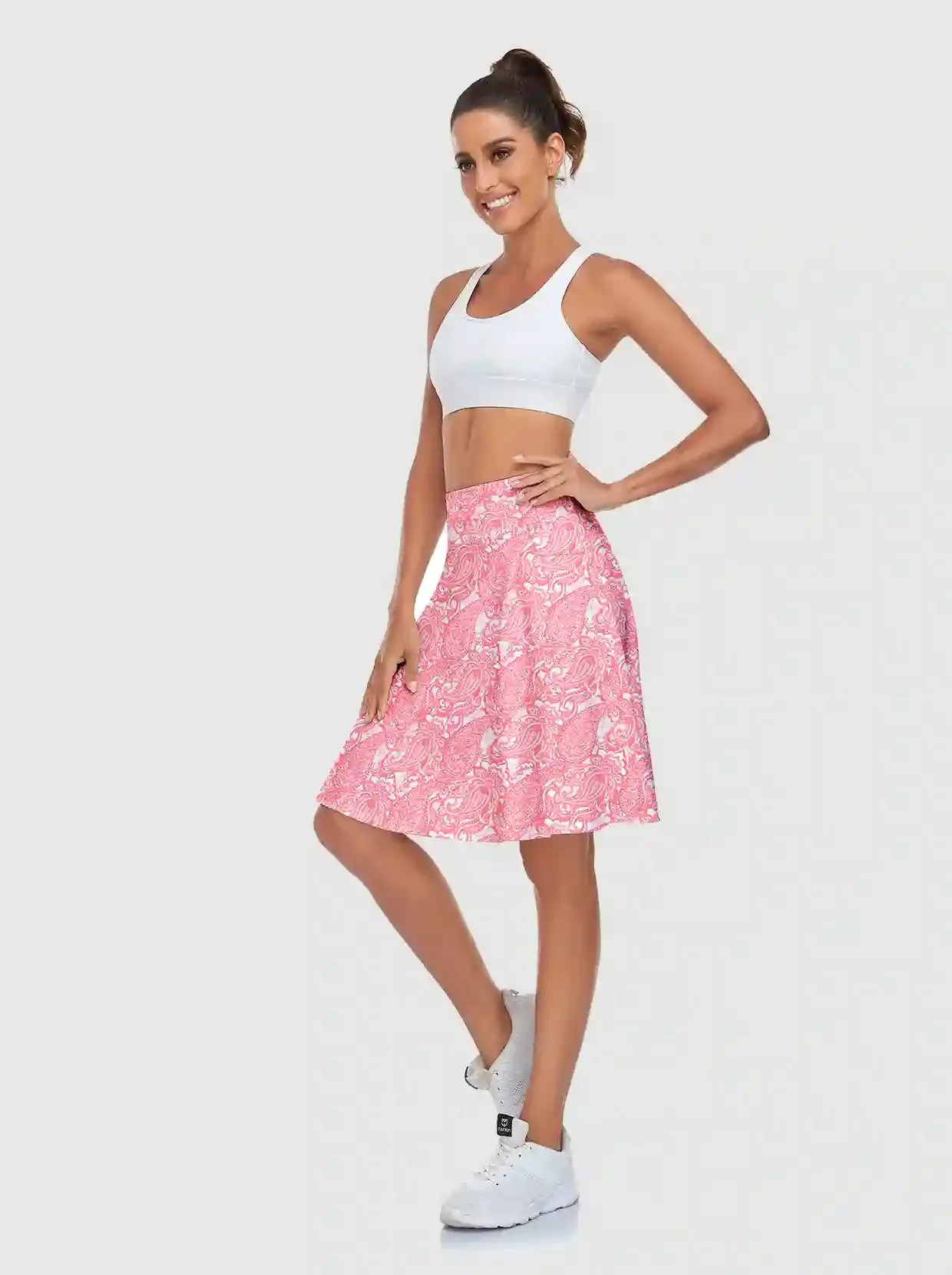 Ladies Pink Paisley Active Skorts with Inner Shorts and Pockets