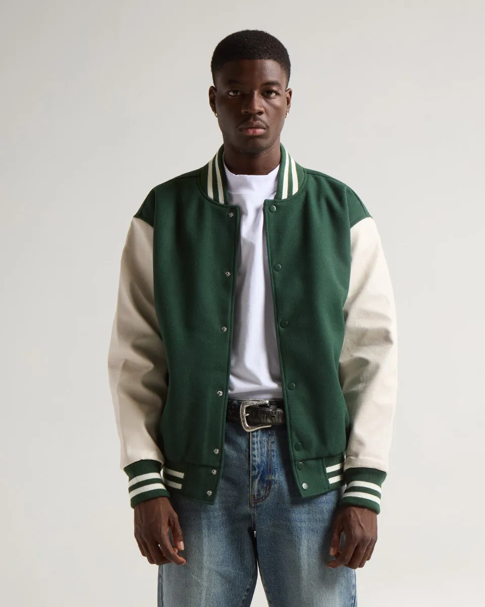 Leather Letterman Jacket - No Logo