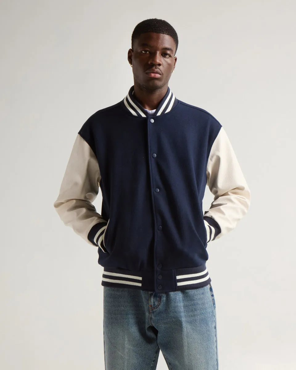 Leather Letterman Jacket - No Logo
